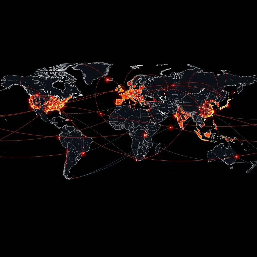 Detailed visualization of global supply chain networks showing interconnected logistics routes, shipping containers, and digital technology integration across continents with emphasis on resilience and regionalization strategies