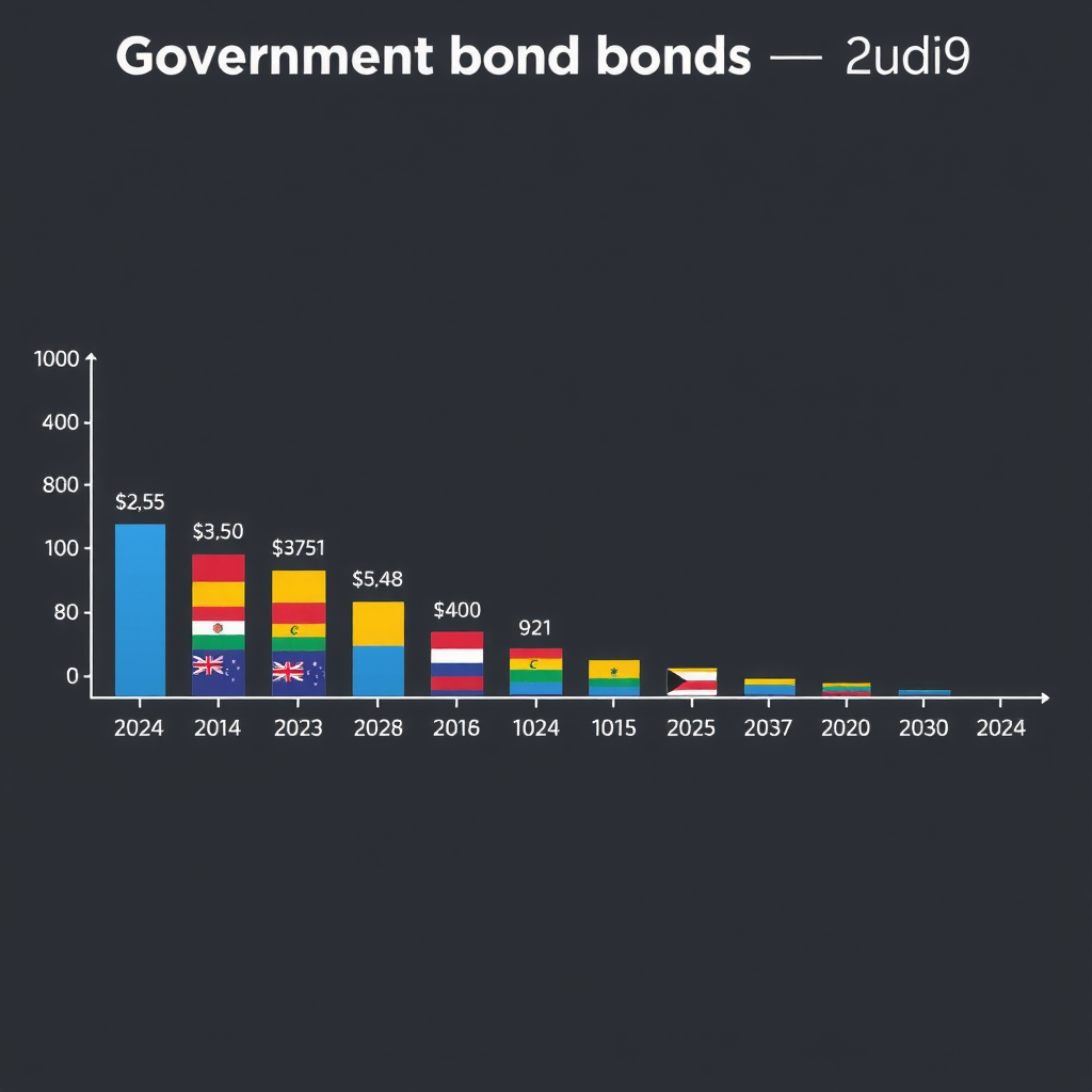 Zeitstrahl-Diagramm zeigt Fälligkeitsprofile von Staatsanleihen in Schwellenländern von 2024 bis 2030, mit gestapelten Balken für verschiedene Währungen und Markierungen für kritische Refinanzierungszeiträume