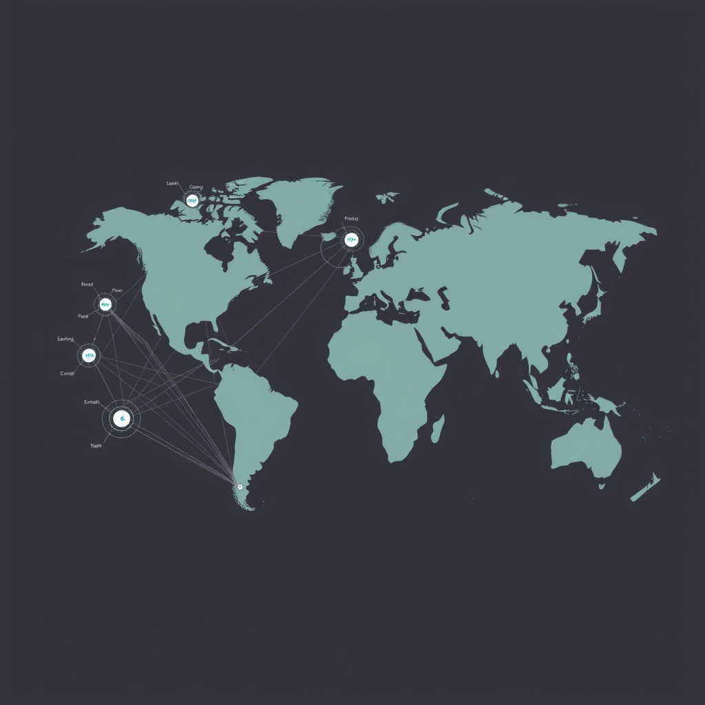 Netzwerkdiagramm zeigt globale Kapitalflüsse zwischen entwickelten Märkten und Schwellenländern, mit Knotengröße für Kapitalvolumen und Pfeildicke für Flussstärke, zeigt Verschiebungen in Investitionsmustern